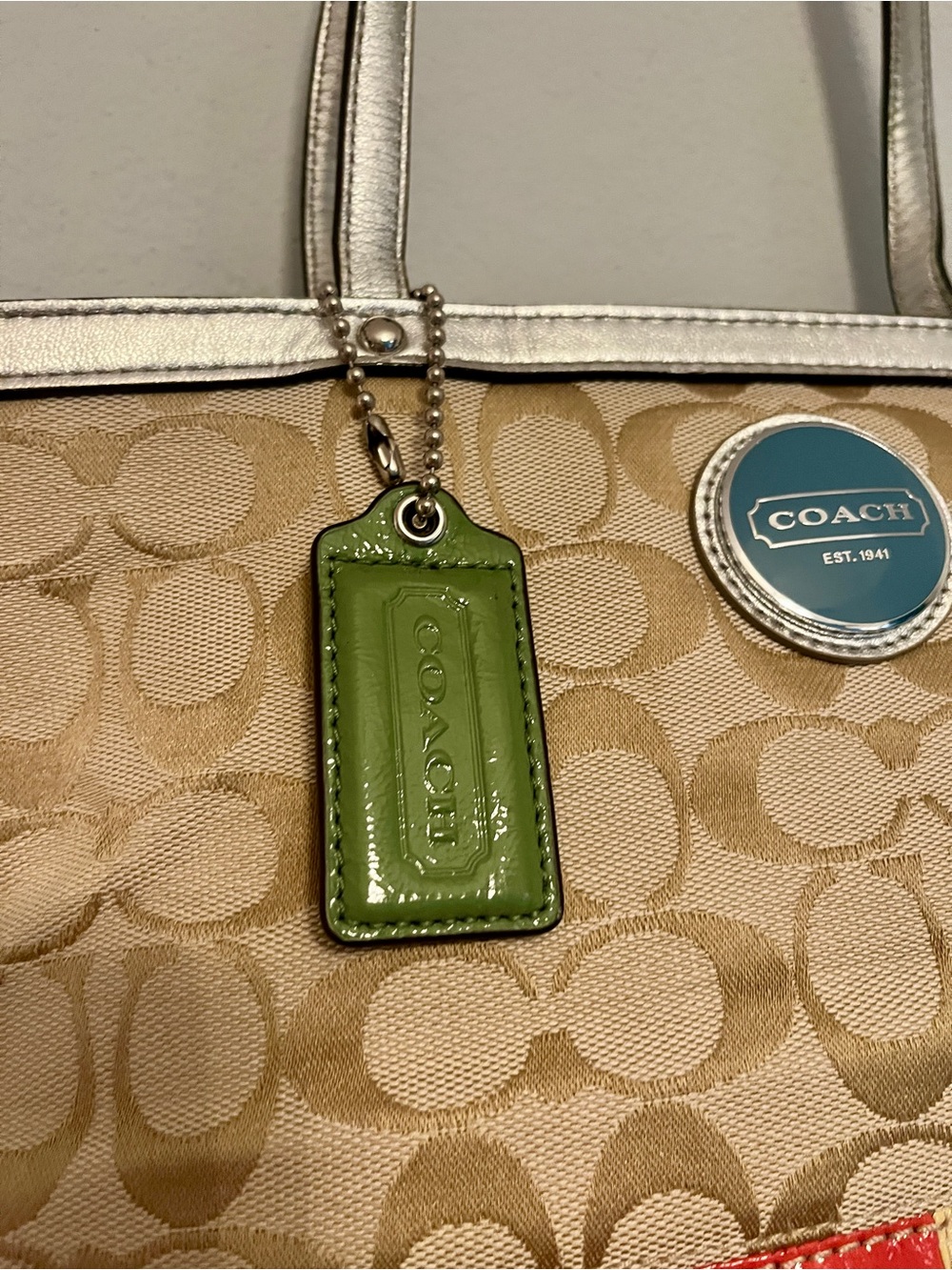 Coach Beige Signature Multi Stripe Tote F17426 - Picture 10 of 15